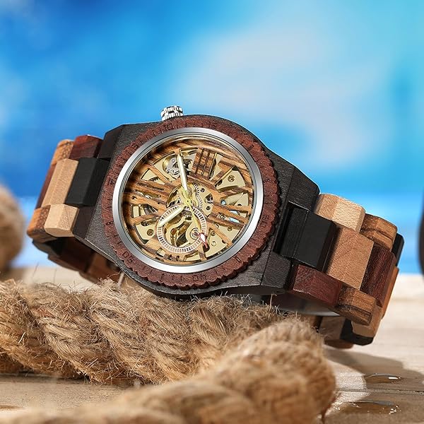 No Battery Fashion Mechanical Wooden Watch for Men, Mechanical Movement Wooden Strap Men's Watch for Father's Day, Birthday M808