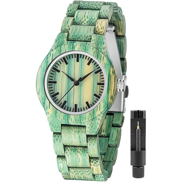 Womens Wooden Watch with All Wood Strap Analog Classic Design Colorful Bamboo Ladies Watches for Women, Couples Q1059-green