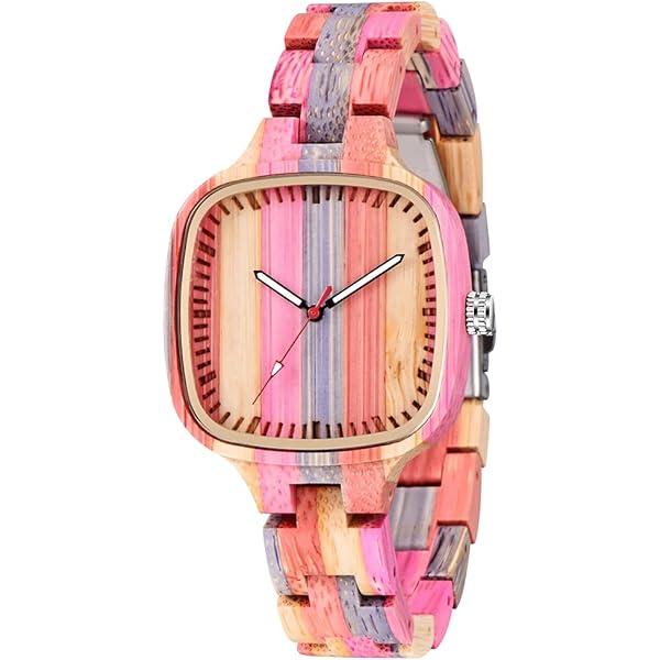 Womens Wooden Watch with All Wood Strap Analog Classic Design Colorful Bamboo Ladies Watches for Women, Couples Q1060