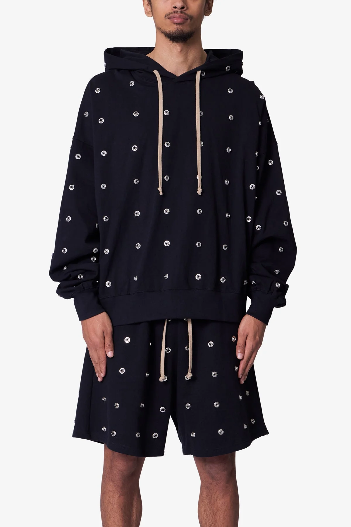 All Over Button Hoodie - Black