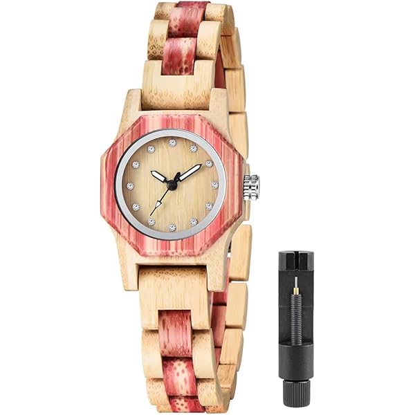 Womens Wooden Watch with All Wood Strap Analog Classic Design Colorful Bamboo Ladies Watches for Women, Couples Q1062