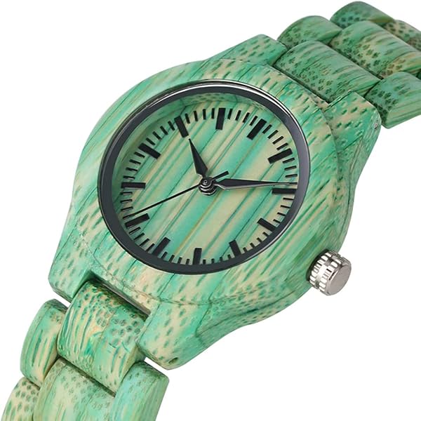 Womens Wooden Watch with All Wood Strap Analog Classic Design Colorful Bamboo Ladies Watches for Women, Couples Q1059-green