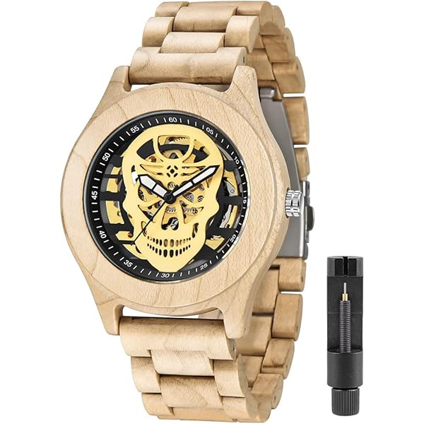 No Battery Fashion Mechanical Wooden Watch for Men, Mechanical Movement Wooden Strap Men's Watch for Father's Day, Birthday W001-Brown