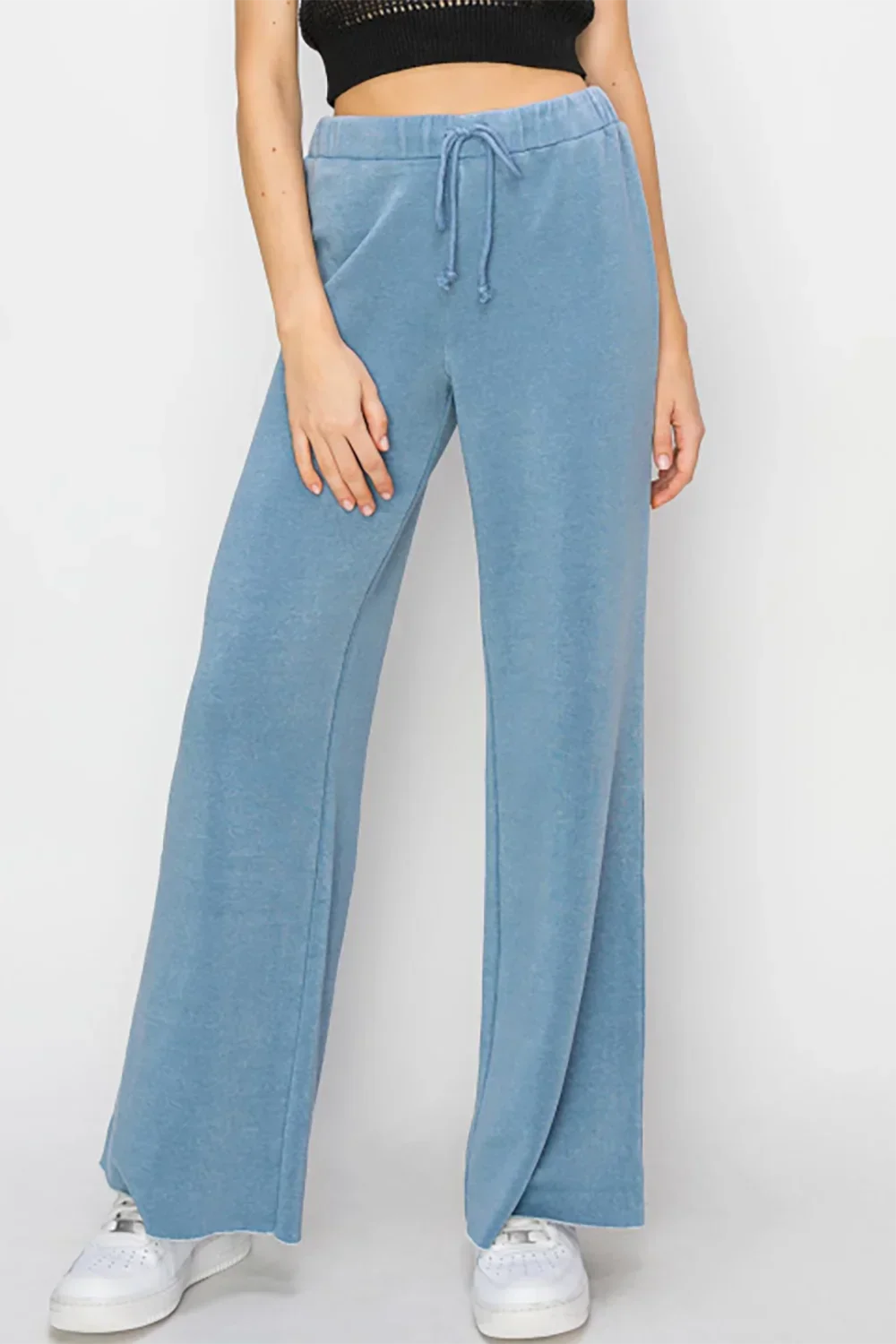 Scuba High Waist Wide Leg Drawstring Lounge Powder Blue Sweatpants
