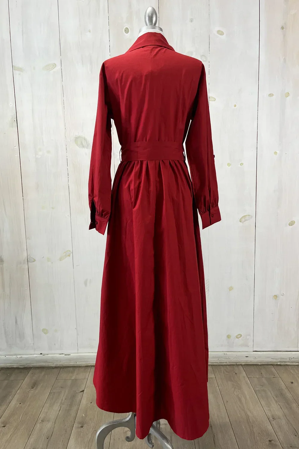 Button Down with Tie Belt Long Sleeve 100% Cotton Maxi Shirt Dress