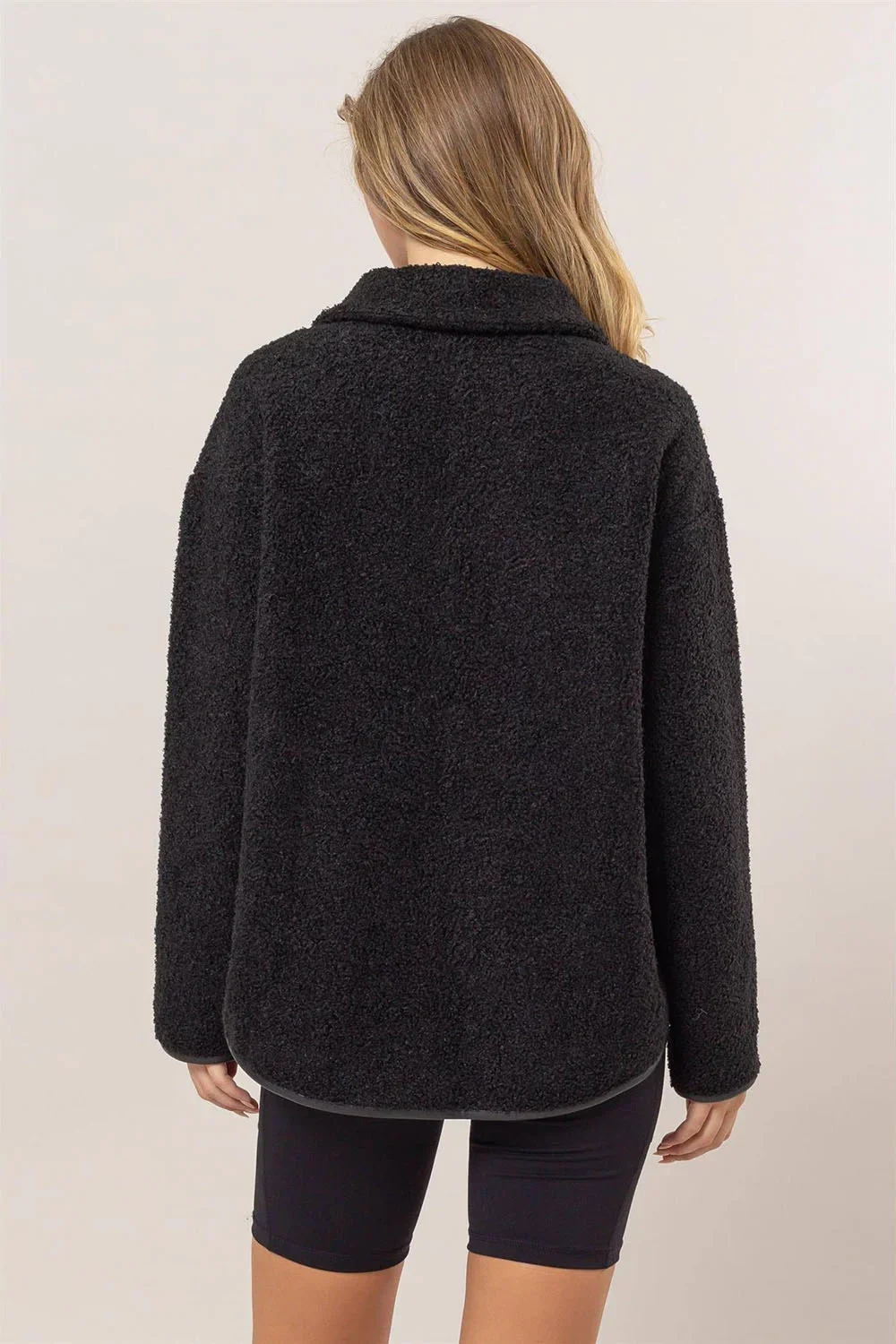 Sherpa Teddy Fleece Quarter Zip Pullover Contrast Trim Sweatshirt