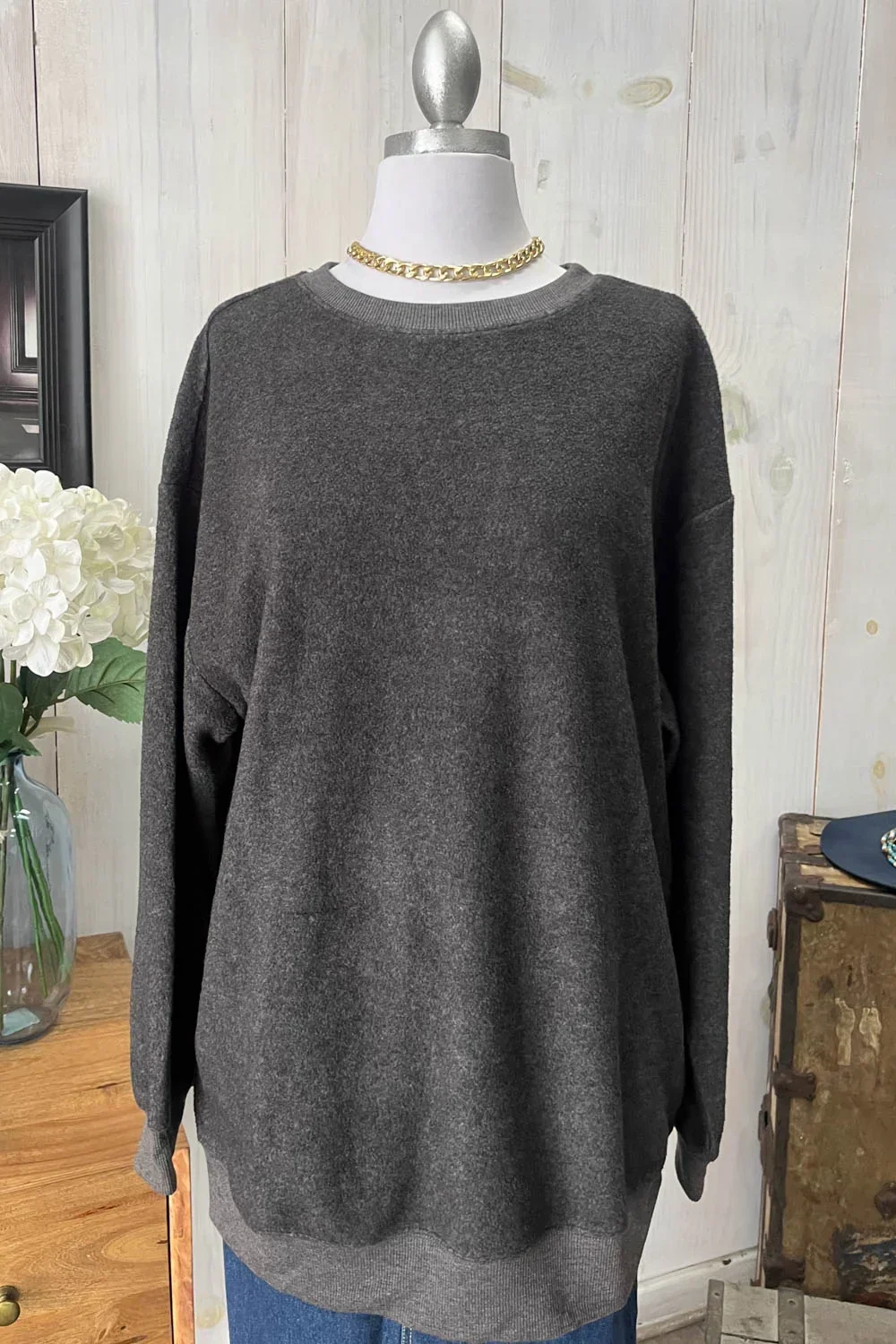 Oversized Ultra Soft Long Sleeve Crew Neck Fleece Sweatshirt