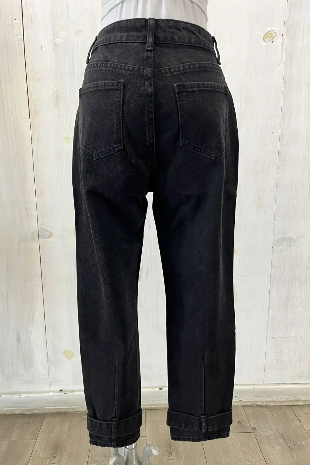 High Waist Jeans with Buckle Hem Detail Trendy Boutique Denim Pants