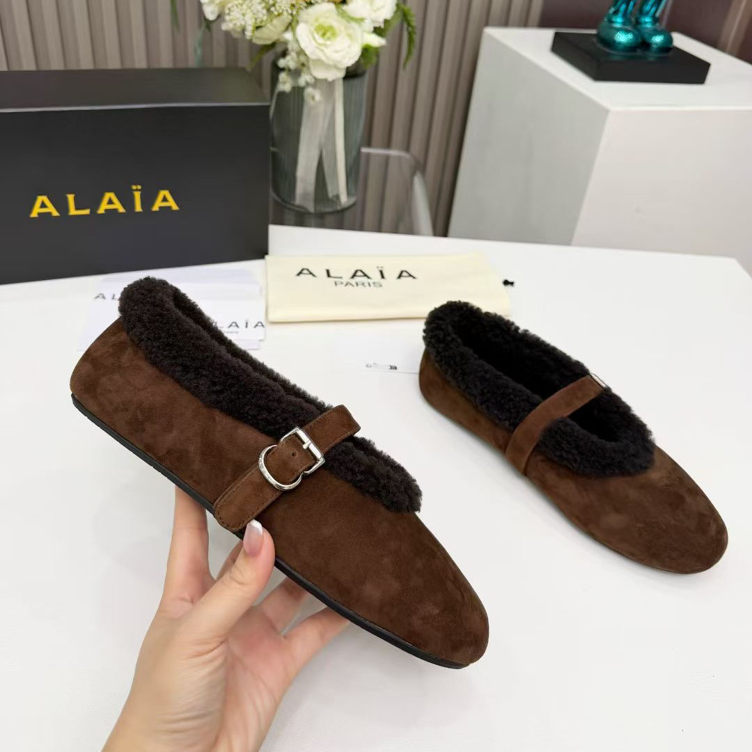 Alaia ballet flats for women ballerina winter  fur shoes