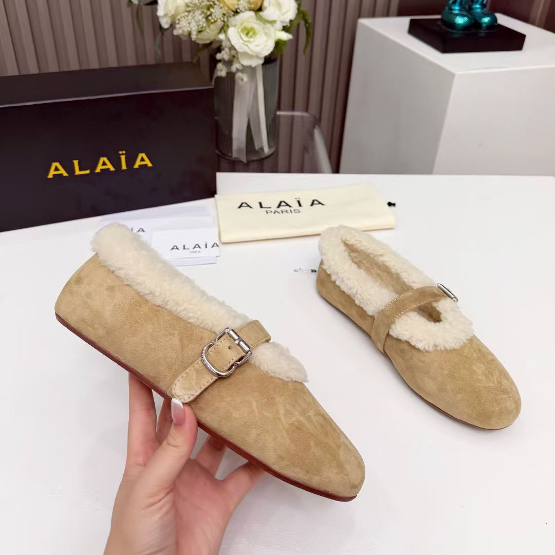 Alaia ballet flats for women ballerina winter  fur shoes