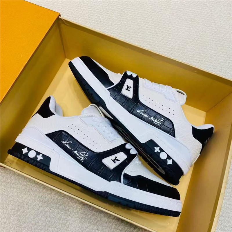 Louis Vuitton LV Trainer Sneakers - Black & White  Embossed Leather Unisex Casual Shoes For Woman and For Men