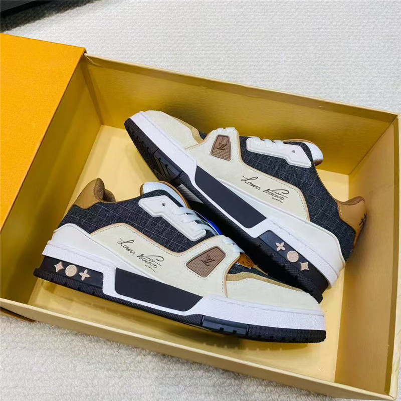 Louis Vuitton LV Trainer Sneakers - Black & White  Embossed Leather Unisex Casual Shoes For Woman and For Men