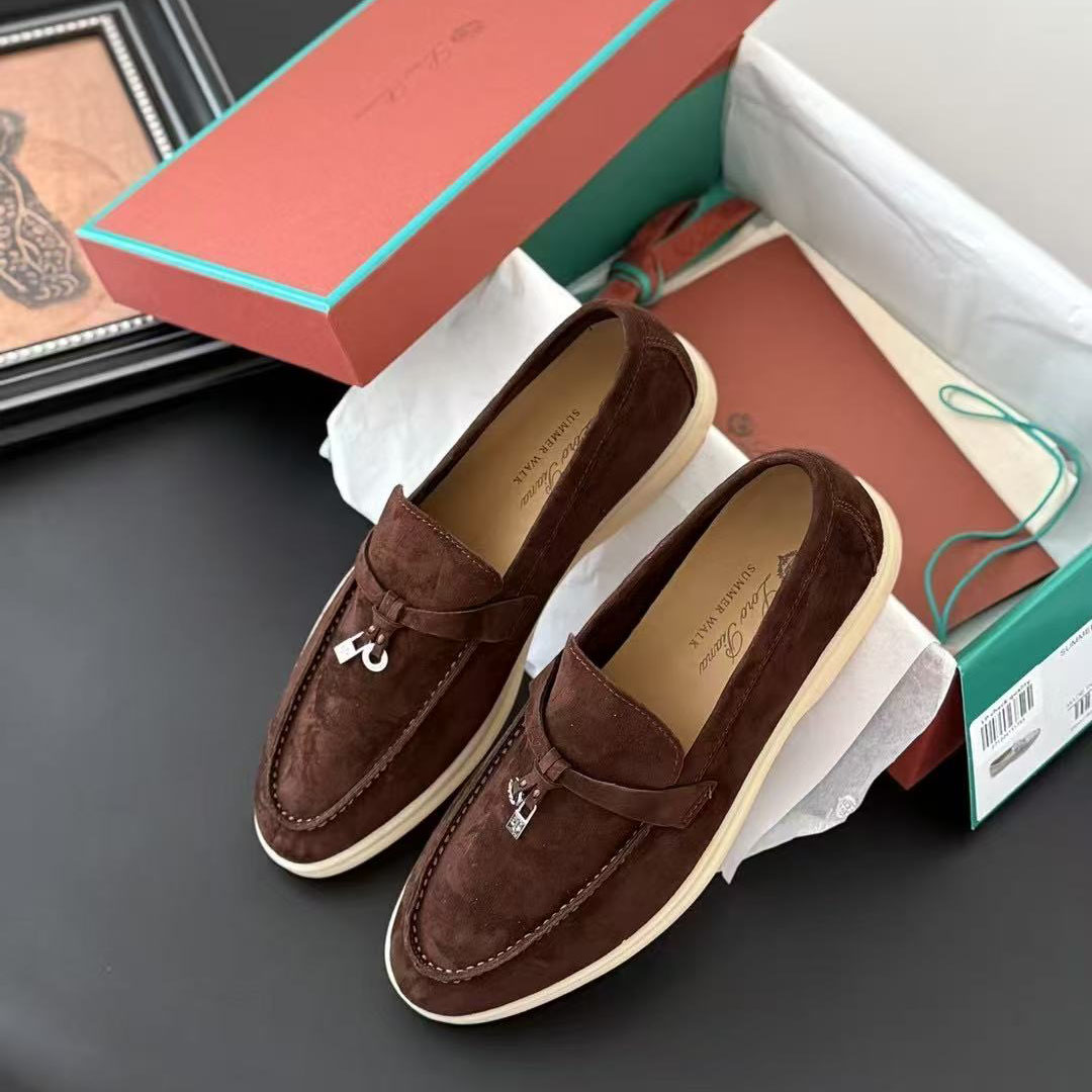 Loro Piana  Loafers for Women Suede Leather Slip-on Lady Shoes