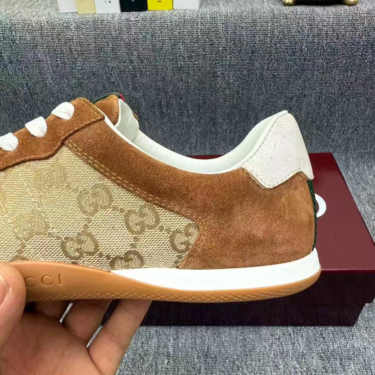 Gucci Screener Casual Sneakers - Beige GG Canvas Web Stripe Men's Shoes