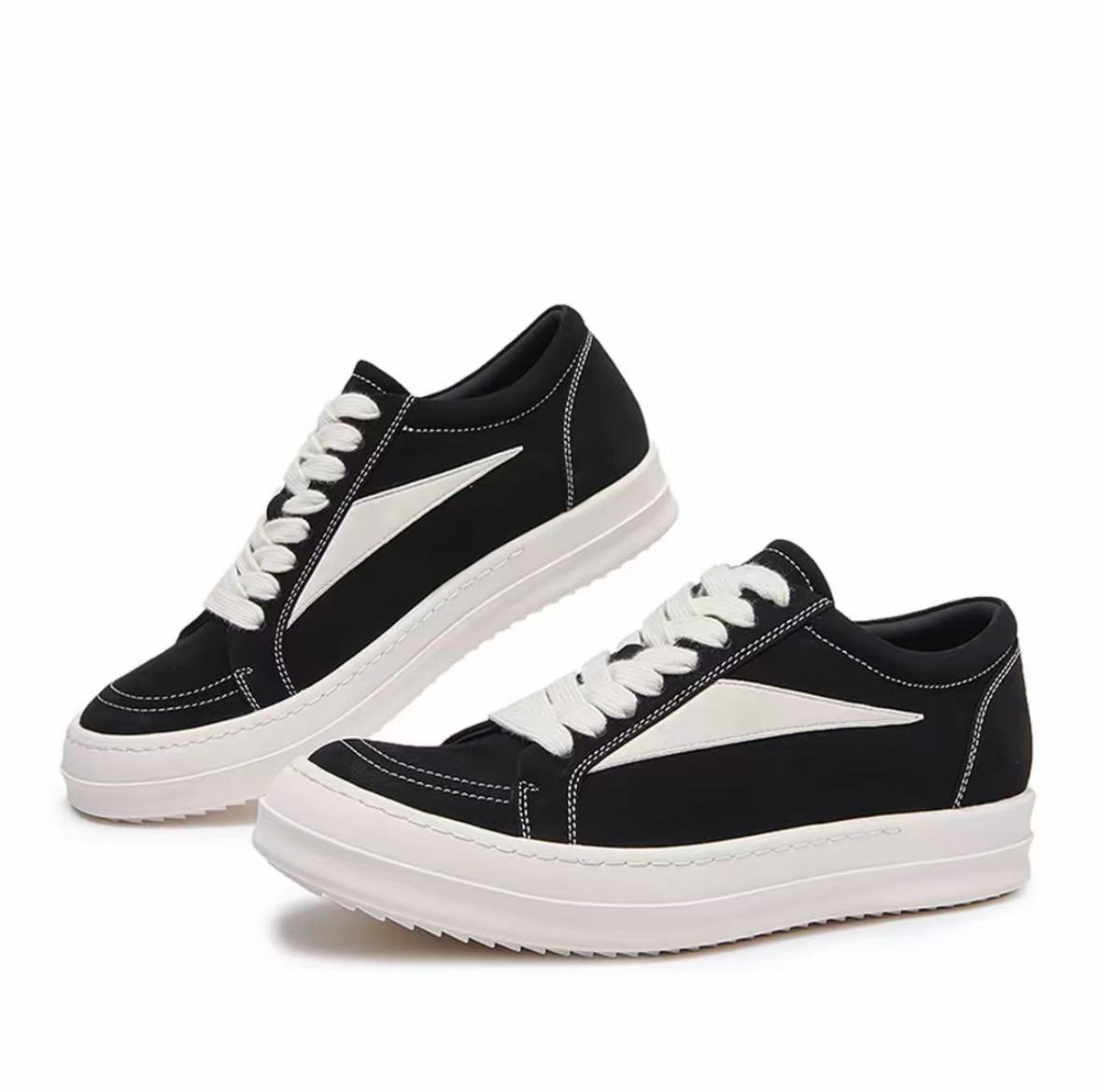 2026 Triangle Sneakers Genuine  Suede  Leather Thick Sole Platform Shoes Men Casual Footwear