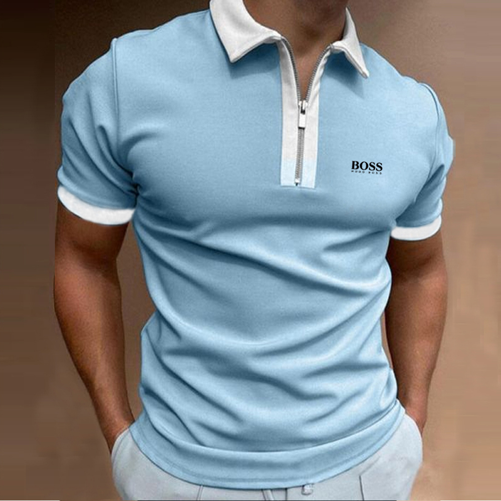Color block men's casual short-sleeved polo shirt