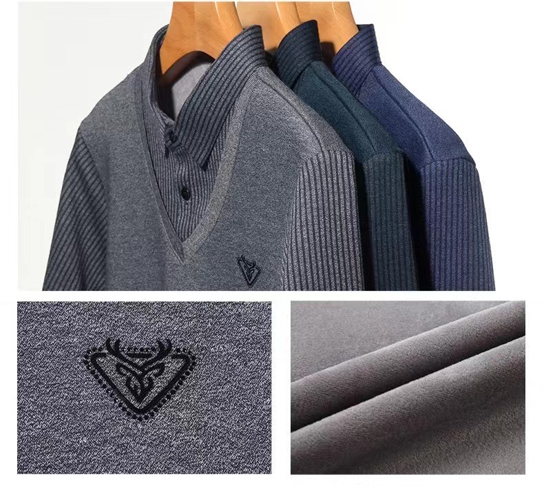 Winter Men's Polo Shirt Fake Two Piece Fleece Thickened