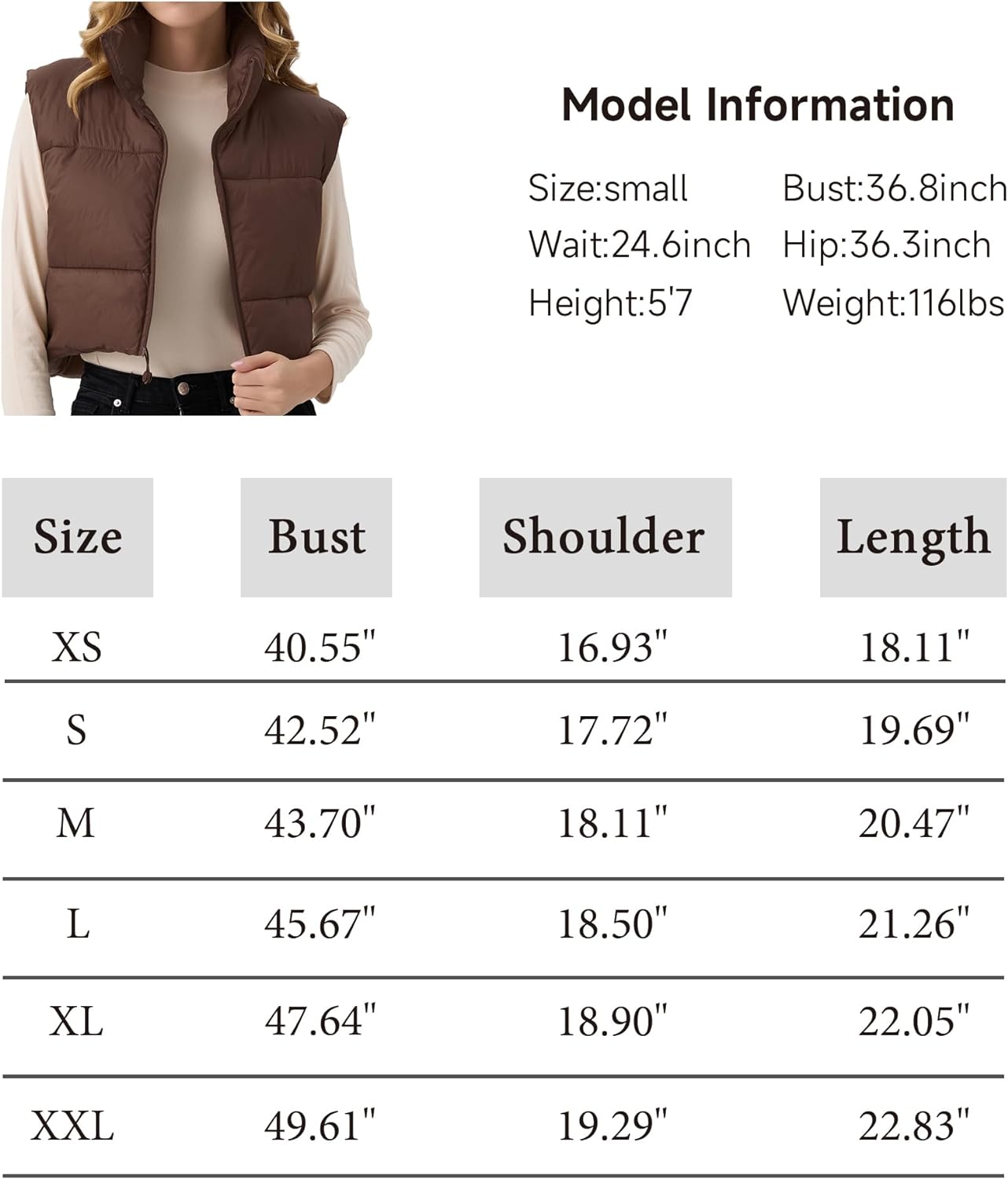ANAYSN Women's Cropped Puffer Vest Lightweight Sleeveless Warm Vests For Women Winter Stand Collar Padded Gilet