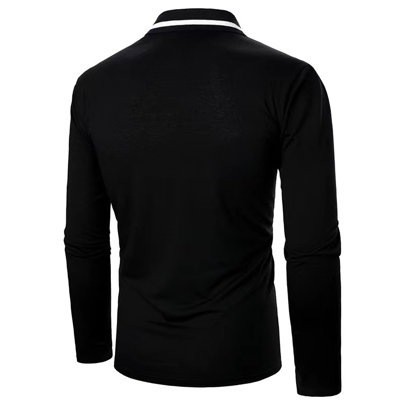 Men's Casual Color Block Long Sleeve Polo Shirt