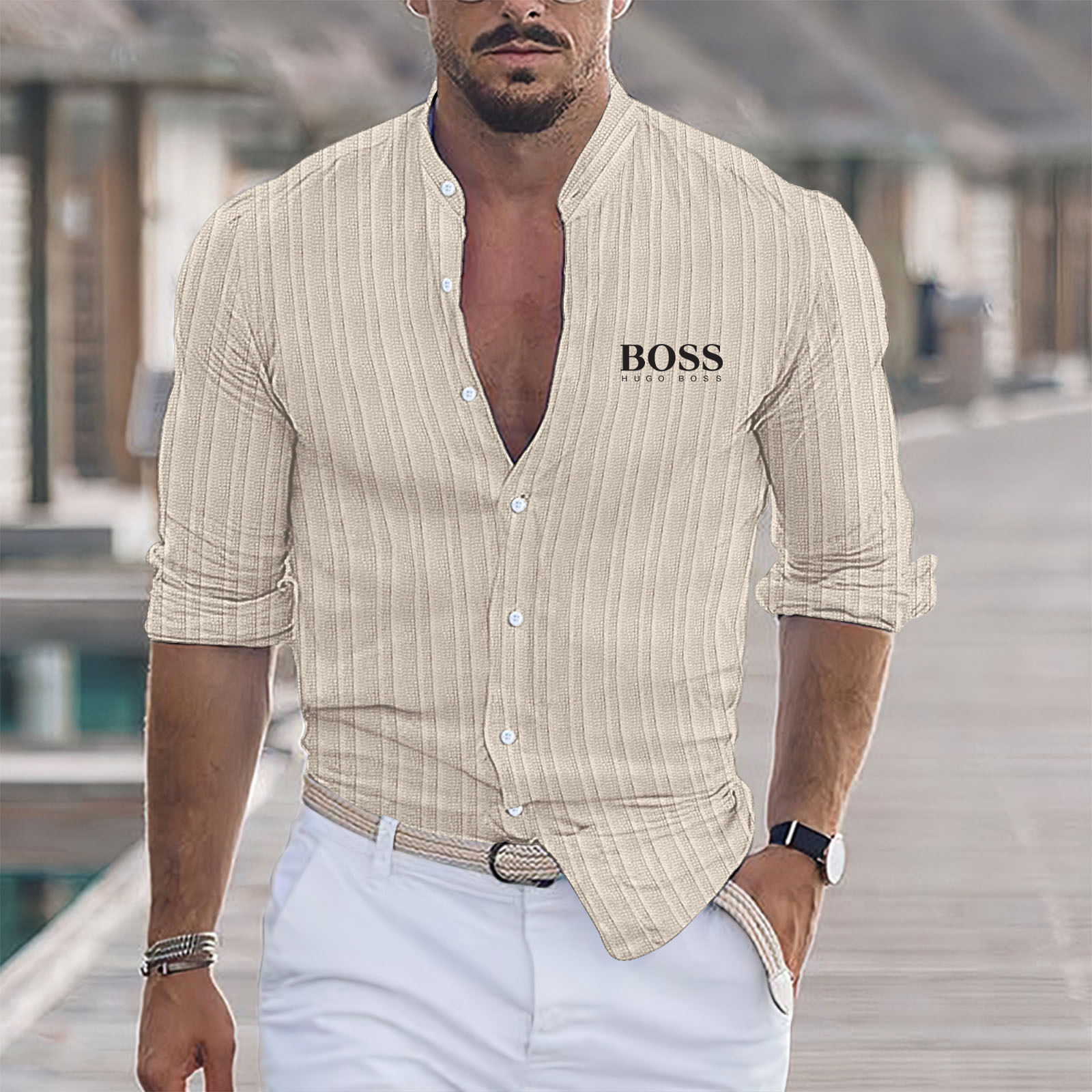 Men's cotton linen casual loose long sleeves