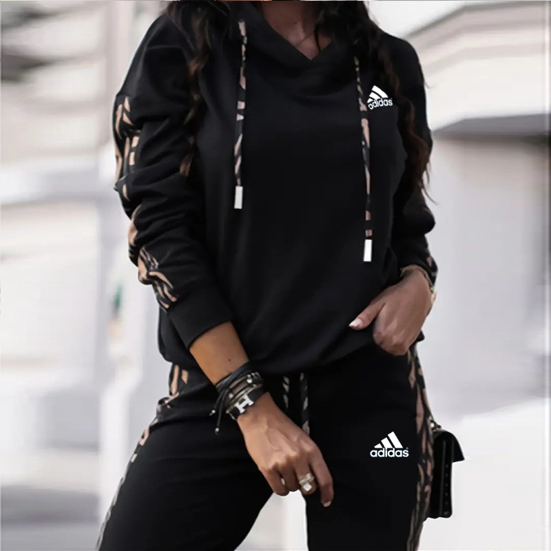 Adidas® Sports Fashion Striped Hoodie (Sportowa bluza z kapturem + Spodnie do biegania)