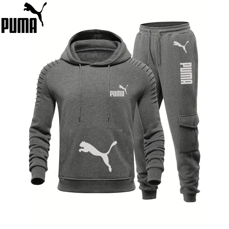 Kurtka z kapturem i ociepleniem w najnowszym stylu 2025 + spodnie dresowe Puma® dla mężczyzn