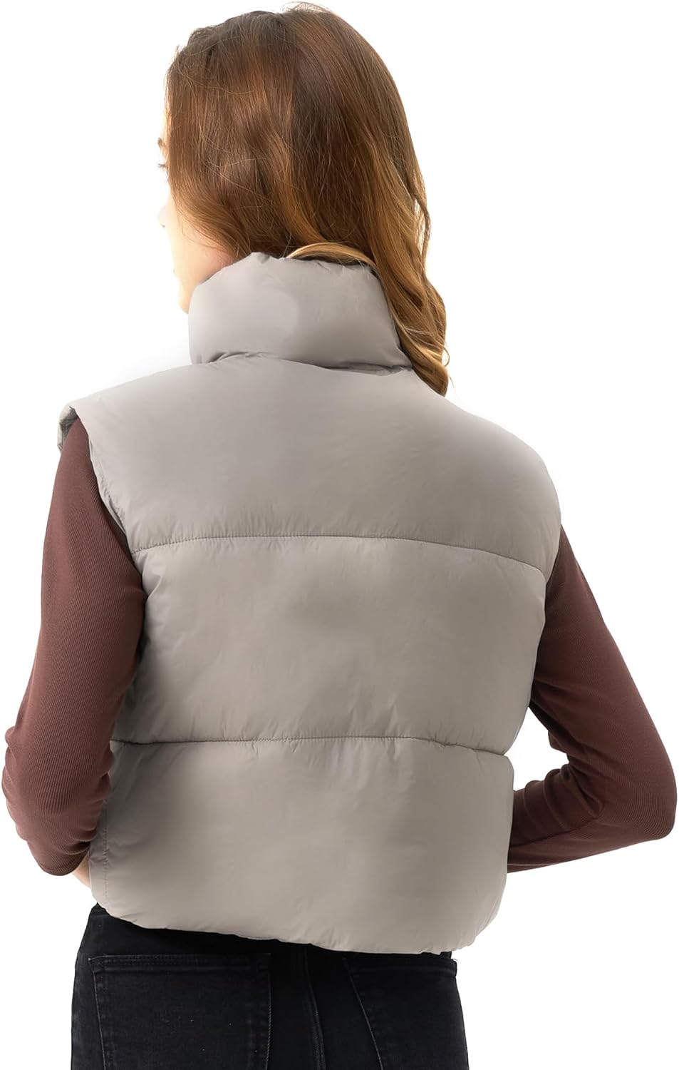 ANAYSN Women's Cropped Puffer Vest Lightweight Sleeveless Warm Vests For Women Winter Stand Collar Padded Gilet