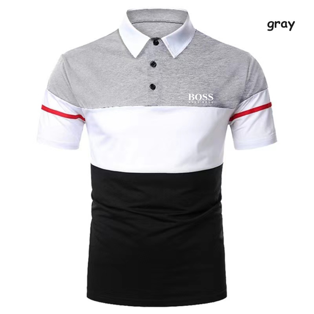 Men's color matching new casual short-sleeved polo shirt