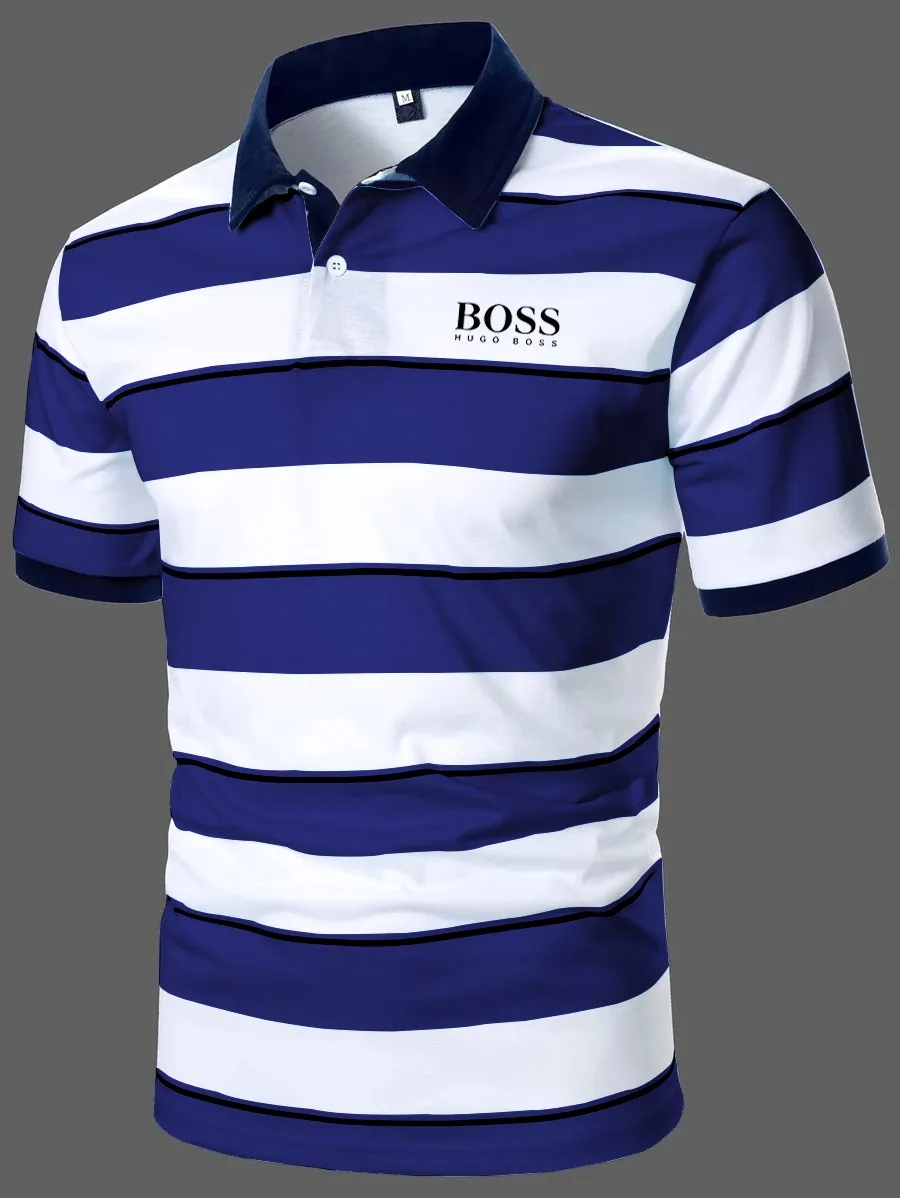 Men Block Striped Casual Short Sleeve Polo Shirt