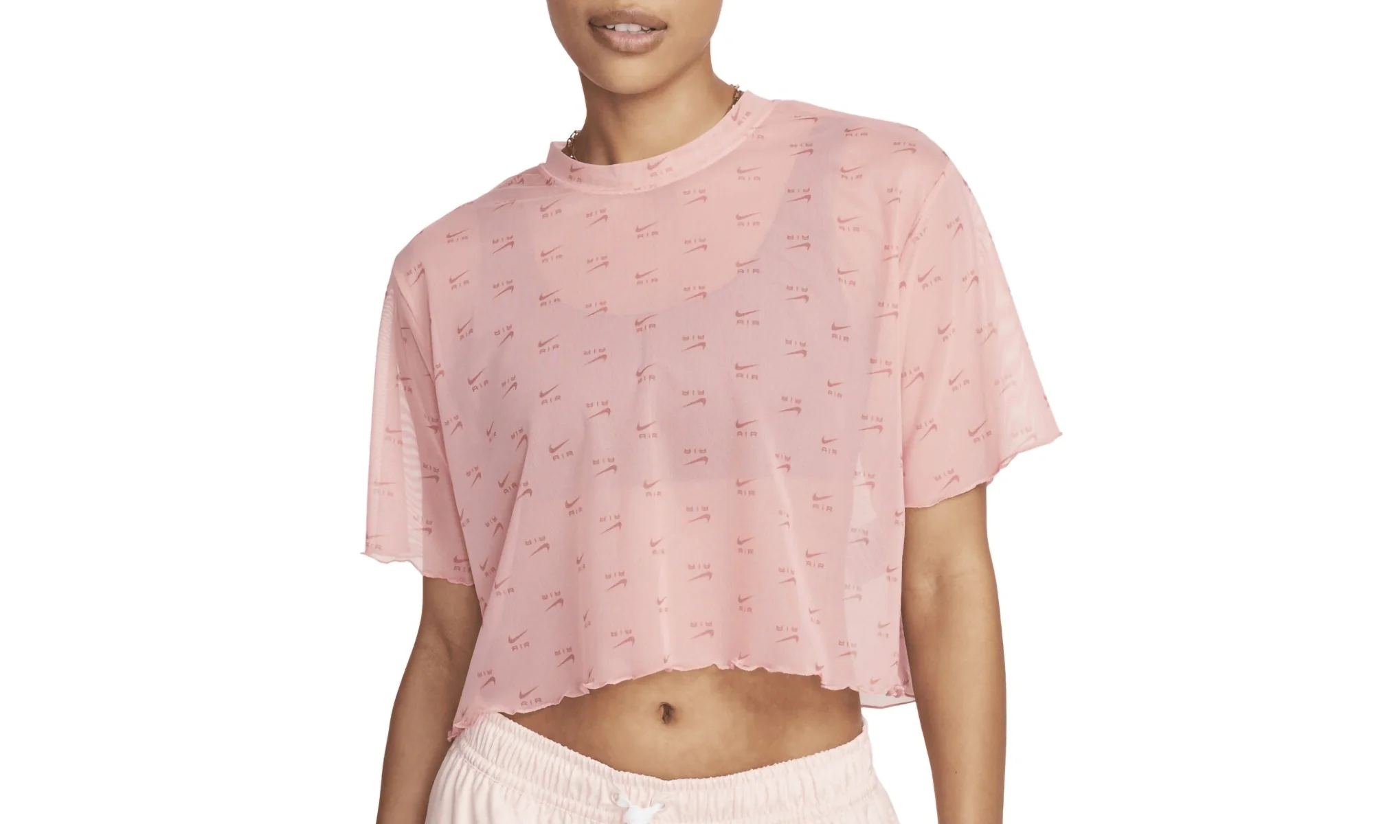 Women's Printed Mesh Short-sleeve Crop Top 