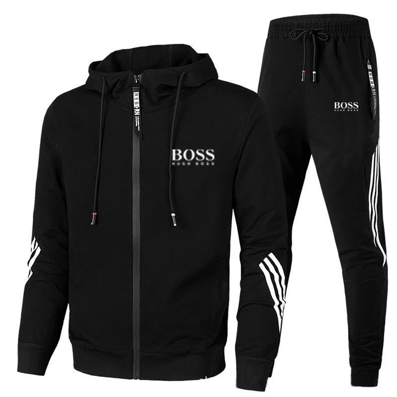 Hooded Slim Striped Stitching Sports Suit Hooded Sweater Casual Set