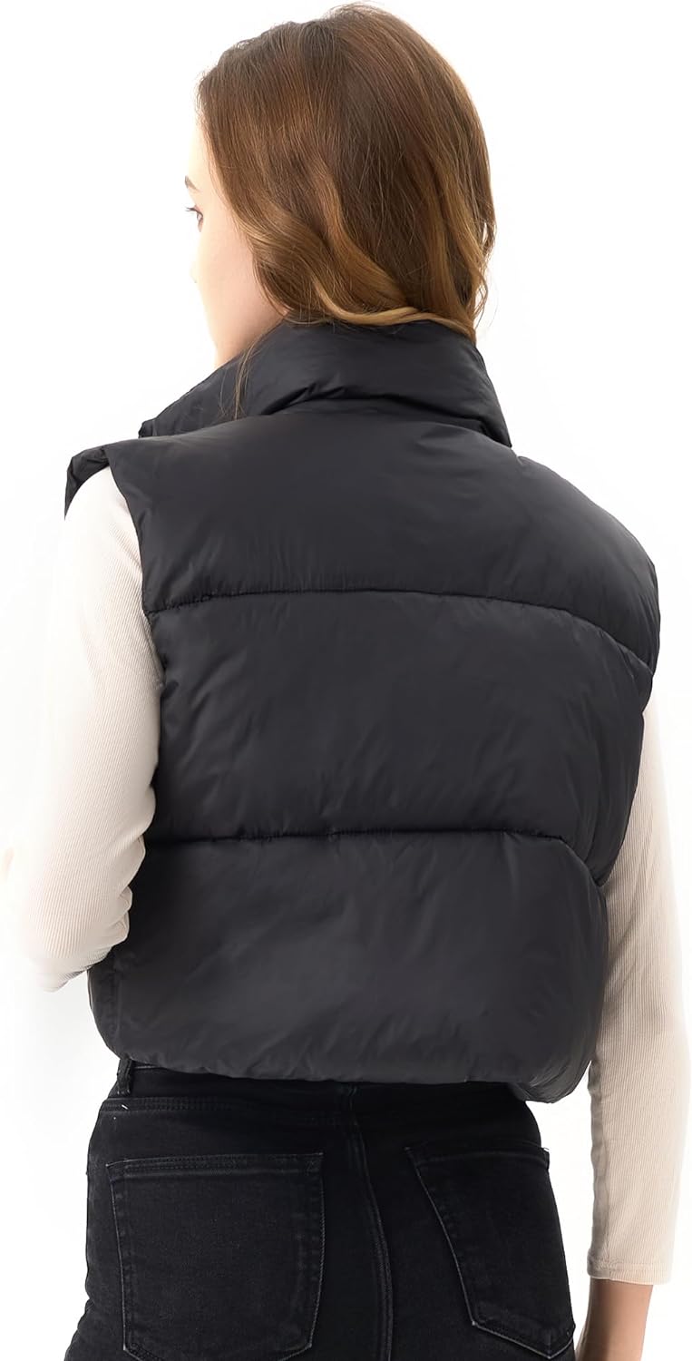 ANAYSN Women's Cropped Puffer Vest Lightweight Sleeveless Warm Vests For Women Winter Stand Collar Padded Gilet