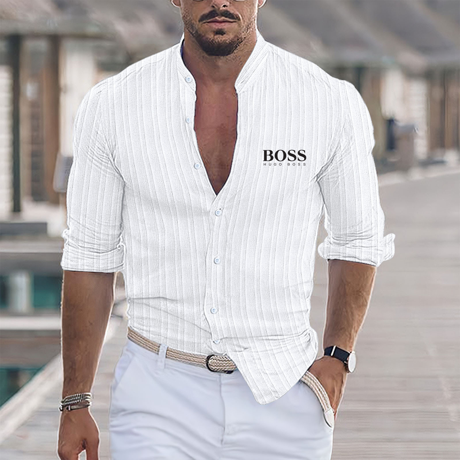 Men's cotton linen casual loose long sleeves