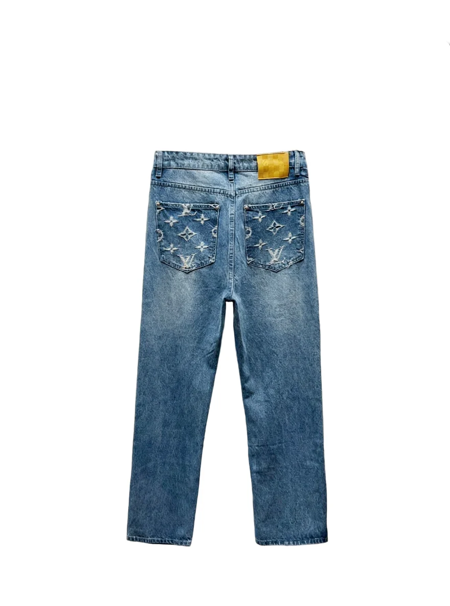 Light Blue Monogram Embroidered Denim Jeans