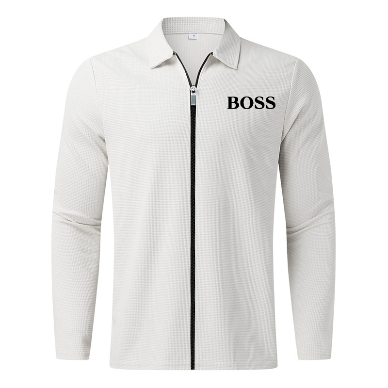 2023 new cardigan men's autumn and winter zipper jacket jacket waffle casual long-sleeved lapel solid color top