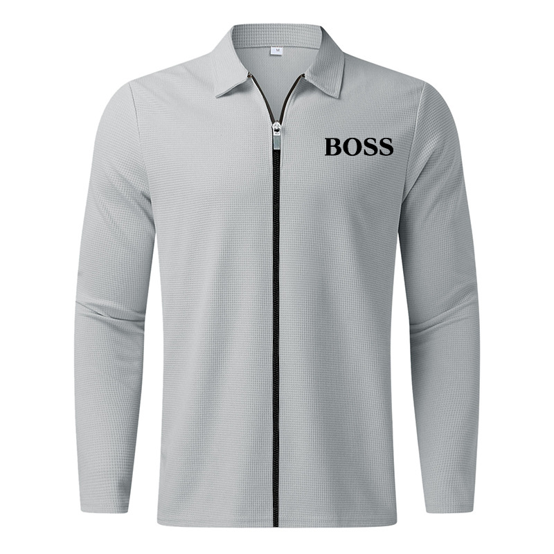 2023 new cardigan men's autumn and winter zipper jacket jacket waffle casual long-sleeved lapel solid color top