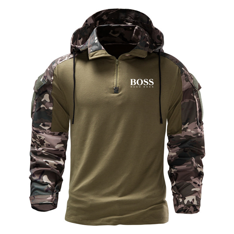 Men's Camouflage Panel Hooded Long Sleeves