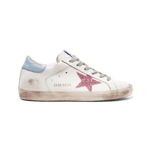 Golden Goose Super Star Sneakers Sky Blue Red Glitter Star