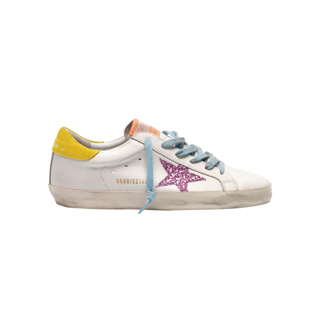Golden Goose Pure Star Sneakers Pink Glittery Star and Yellow