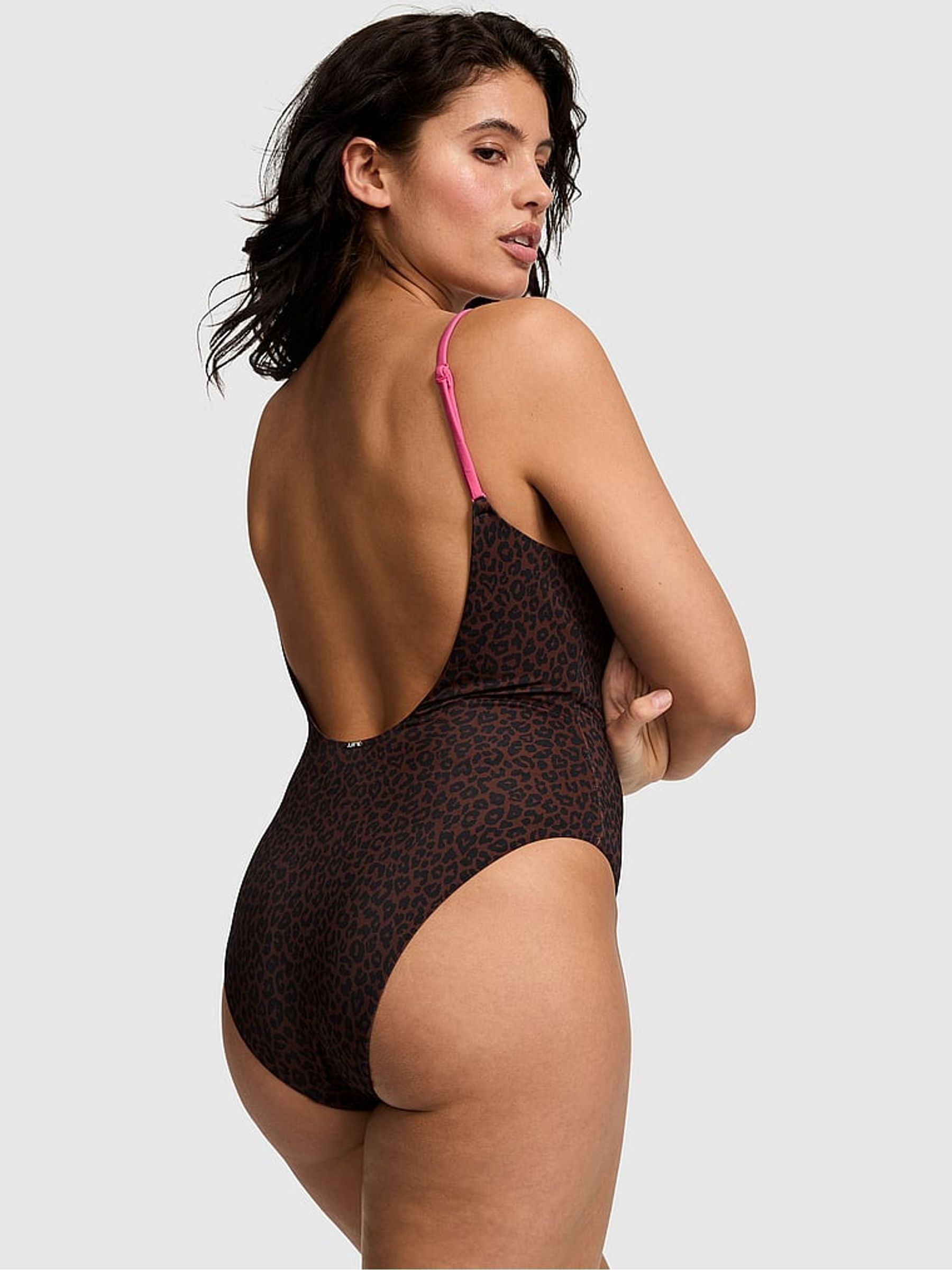 Brown Leopard Tie Front Swimsuit