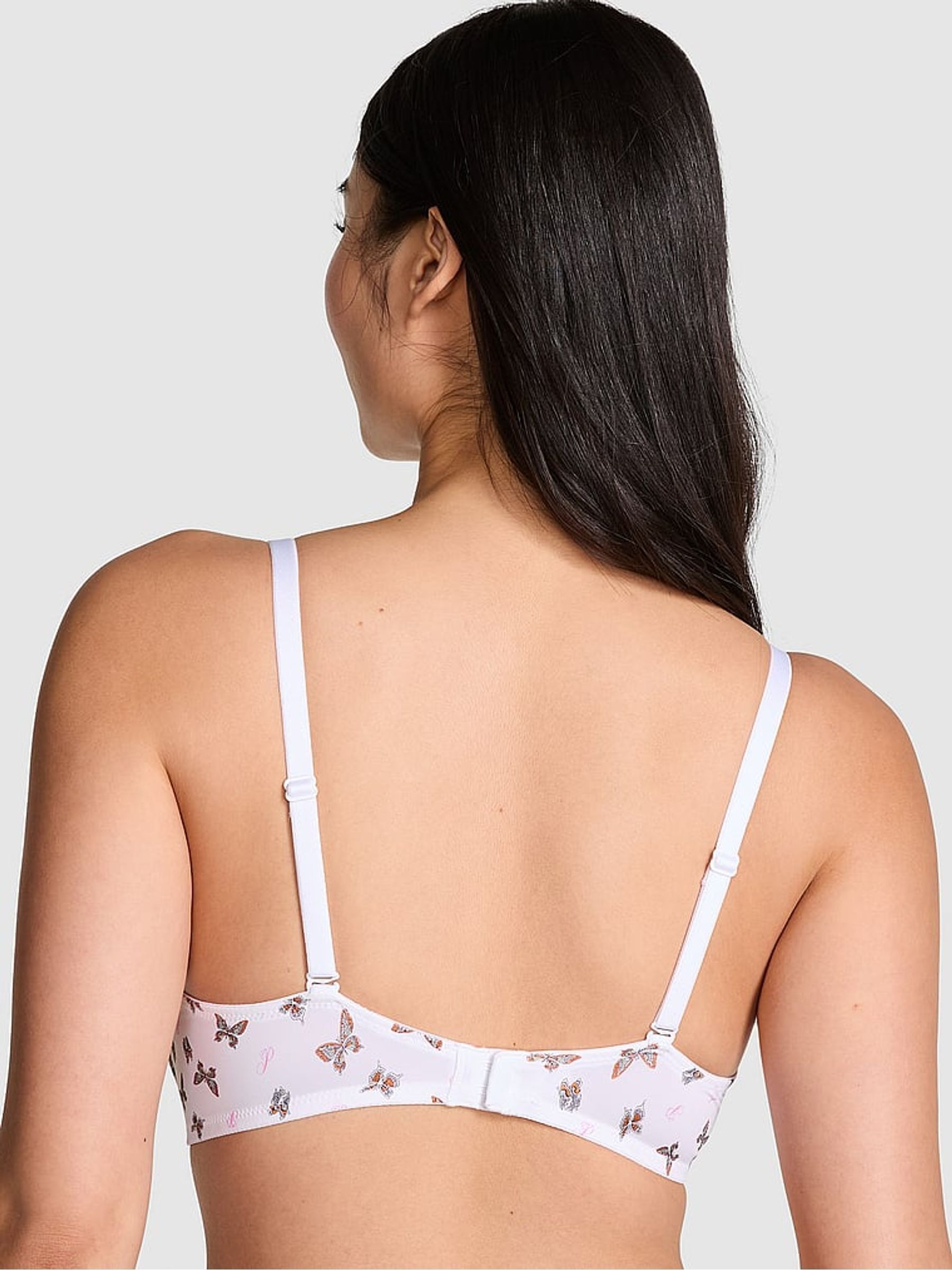 White Buttefly Print Push Up Bra