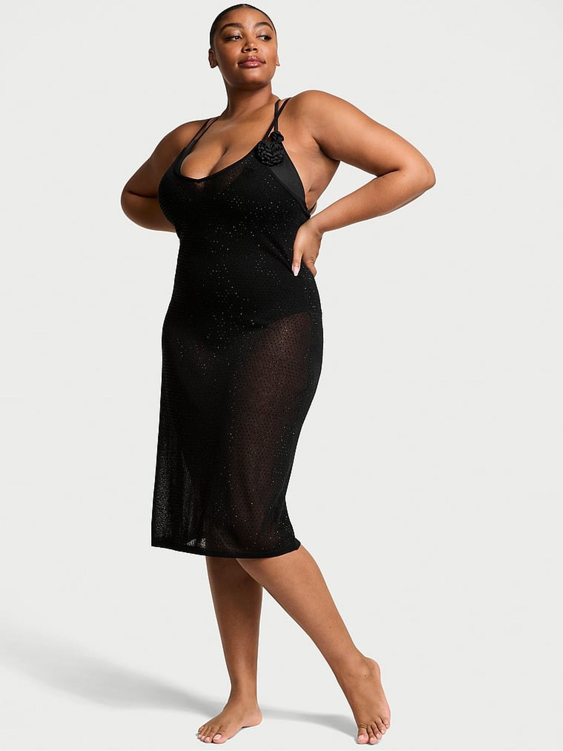 Black Diamante Knit Cover Up Midi Dress