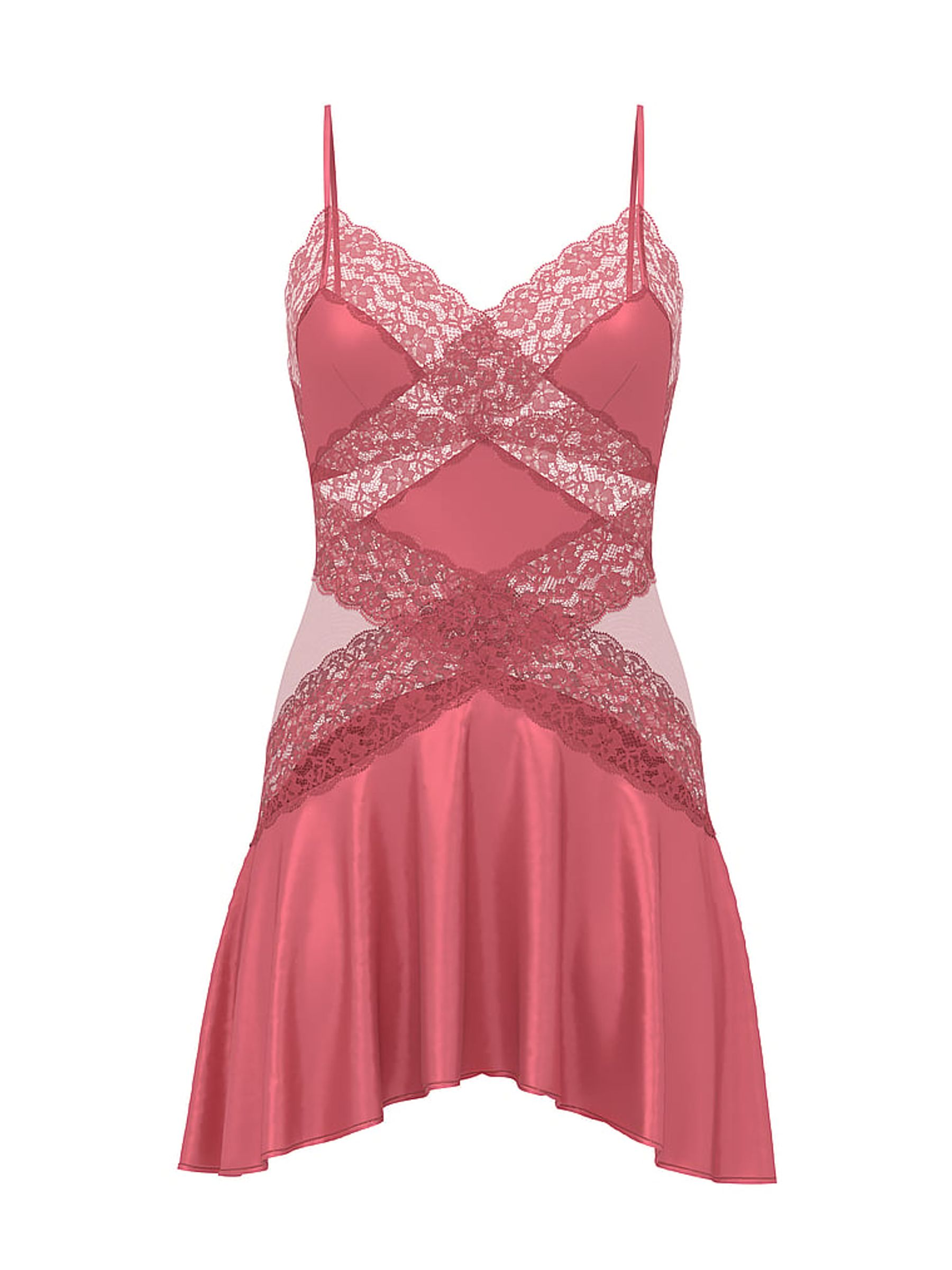 Seductive Rose Pink Lace & Satin Slip Dress