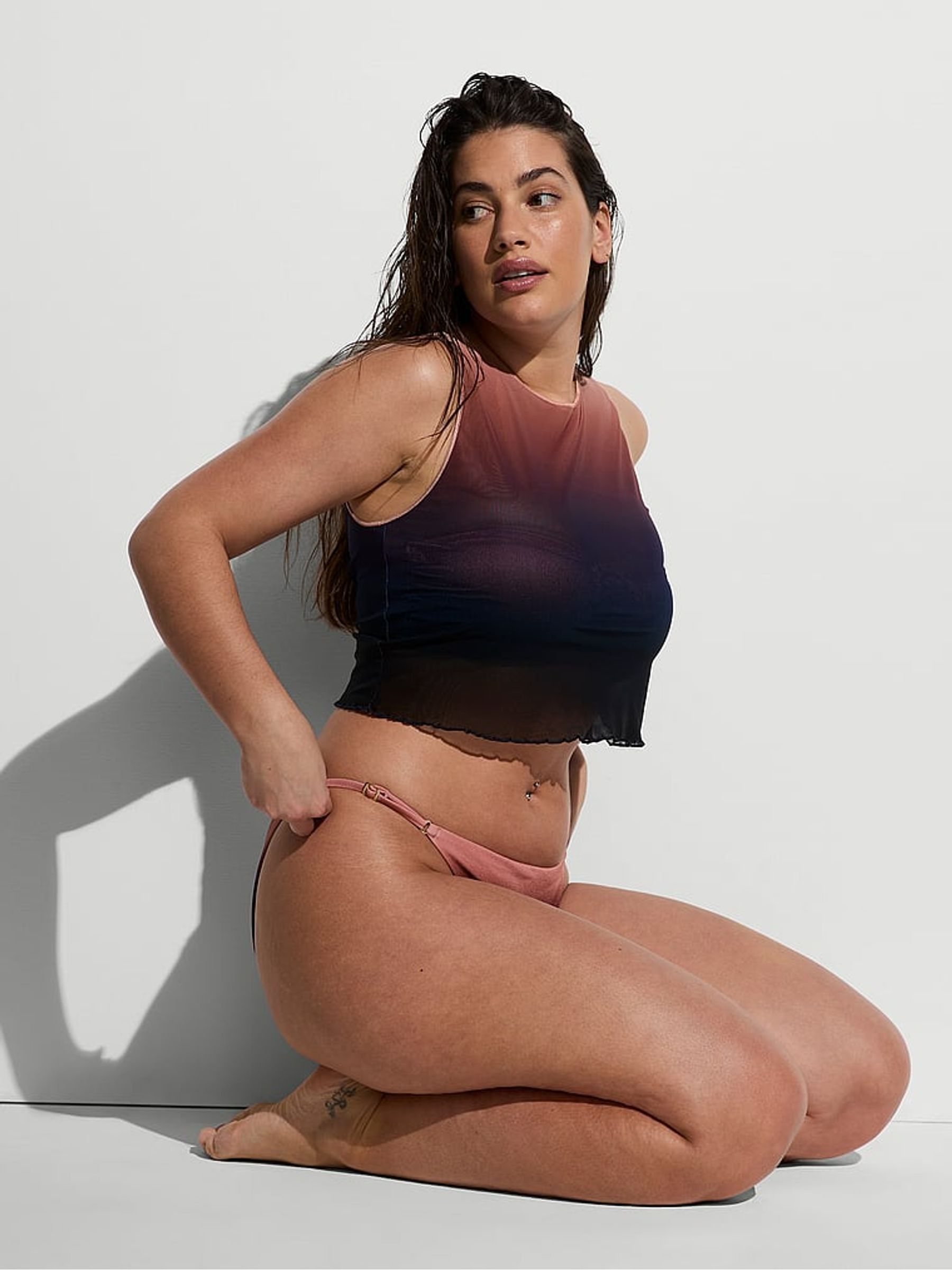 Blue Ombre Mesh Cover Up Tank Top