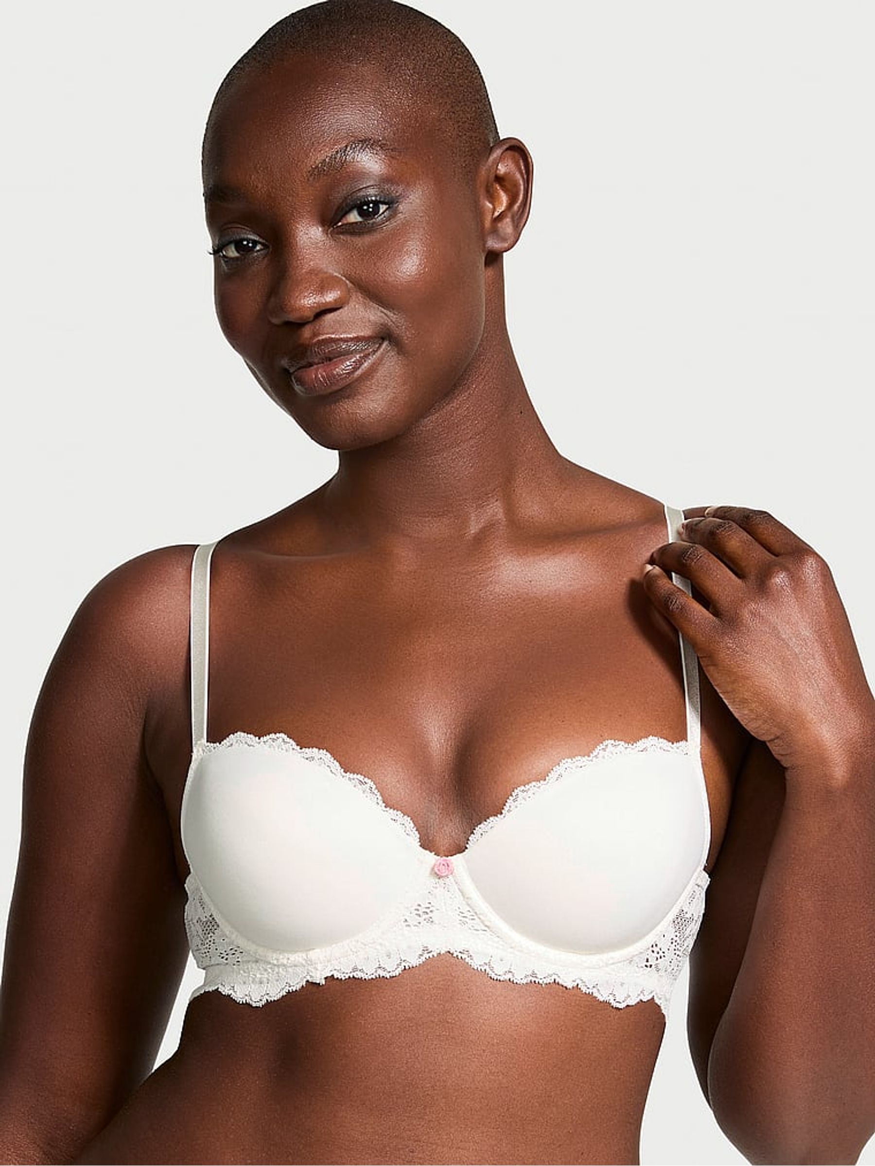Coconut White Lace Trim Lightly Lined Demi Bra