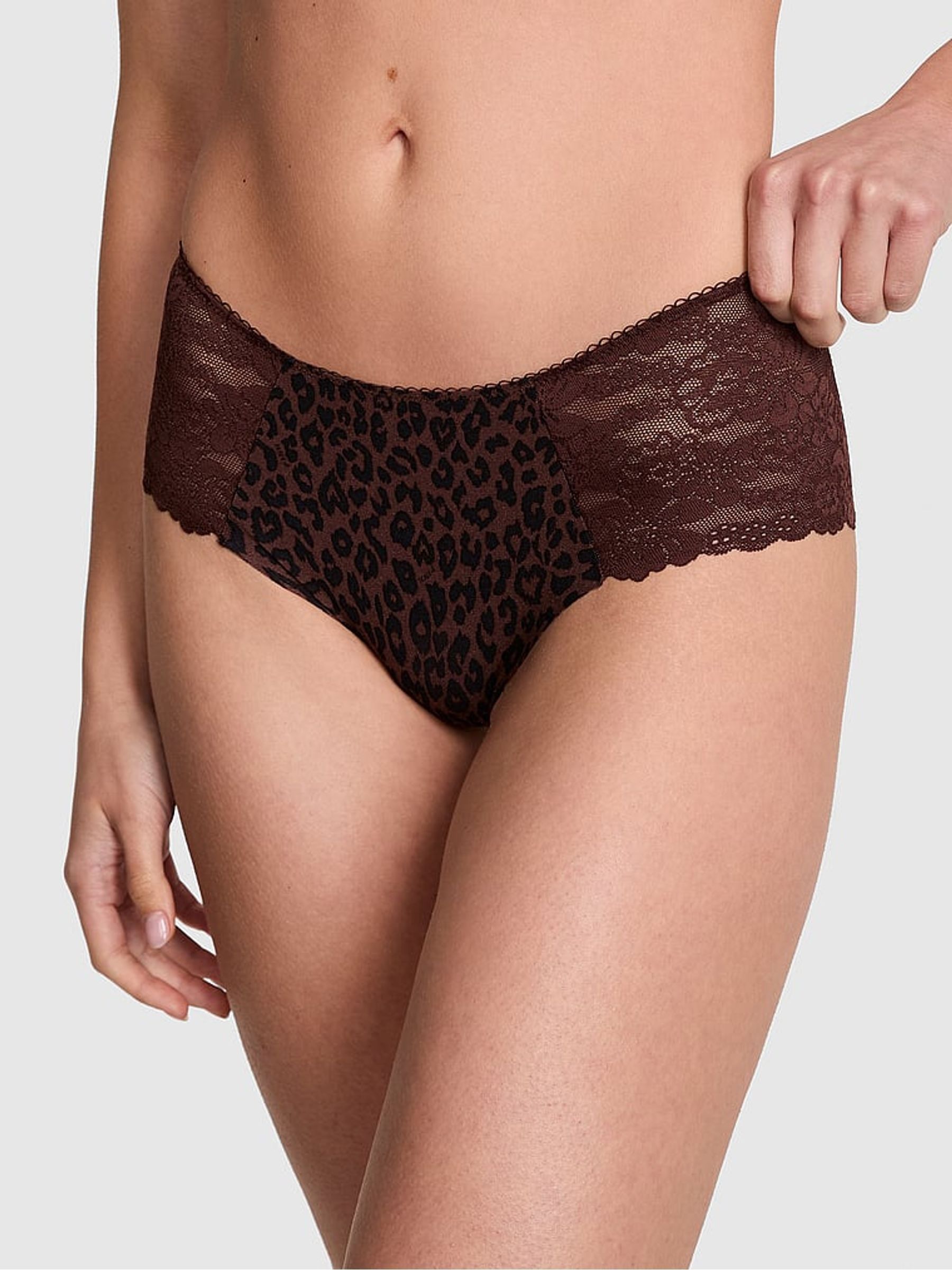 Brown Leopard Cheeky No Show Lace Trim Cheeky Knickers