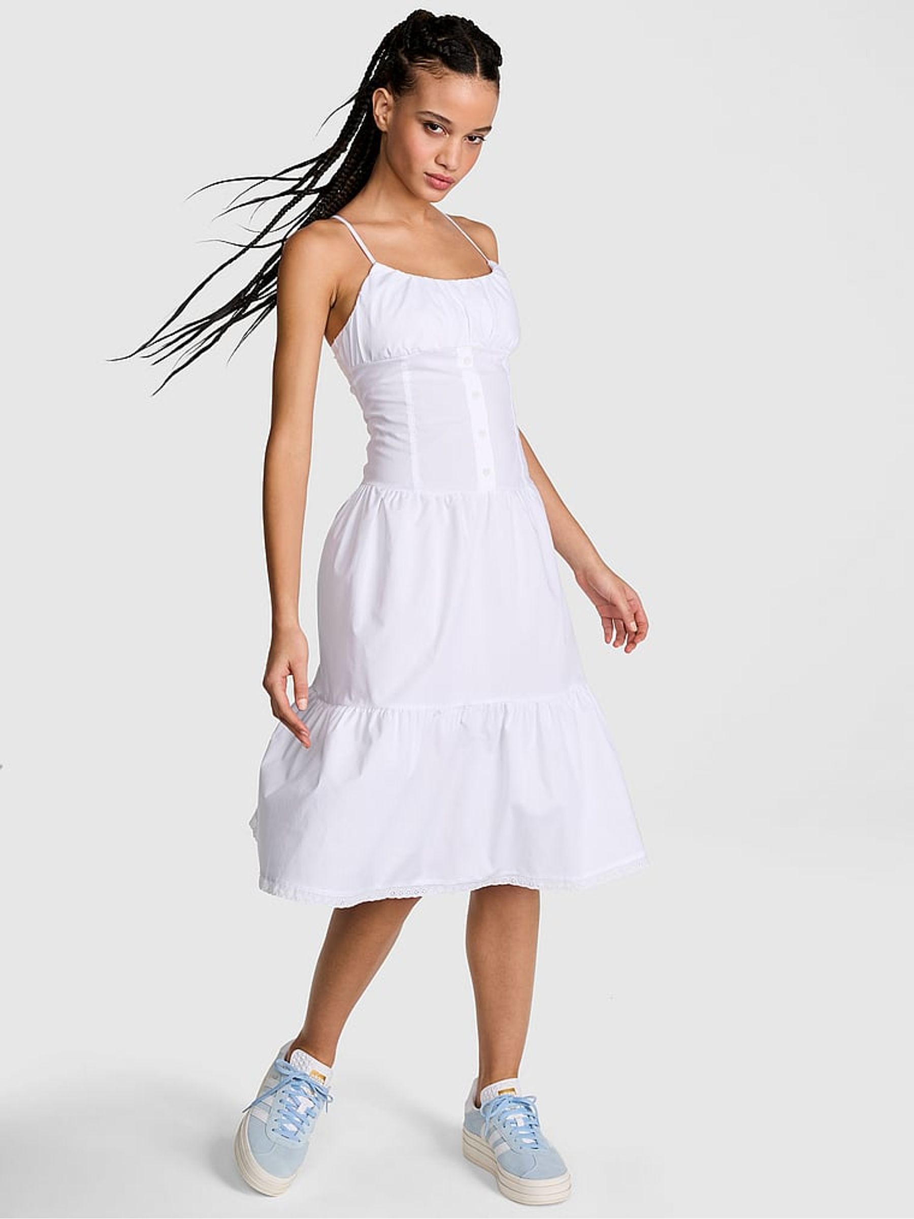 Bright White Prarie Poplin Midi Dress