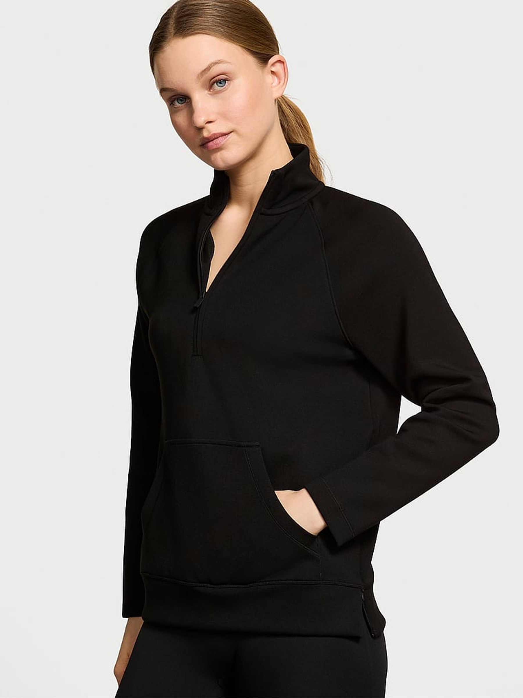 Pure Black Featherweight Knit Half Zip Sweatshirt