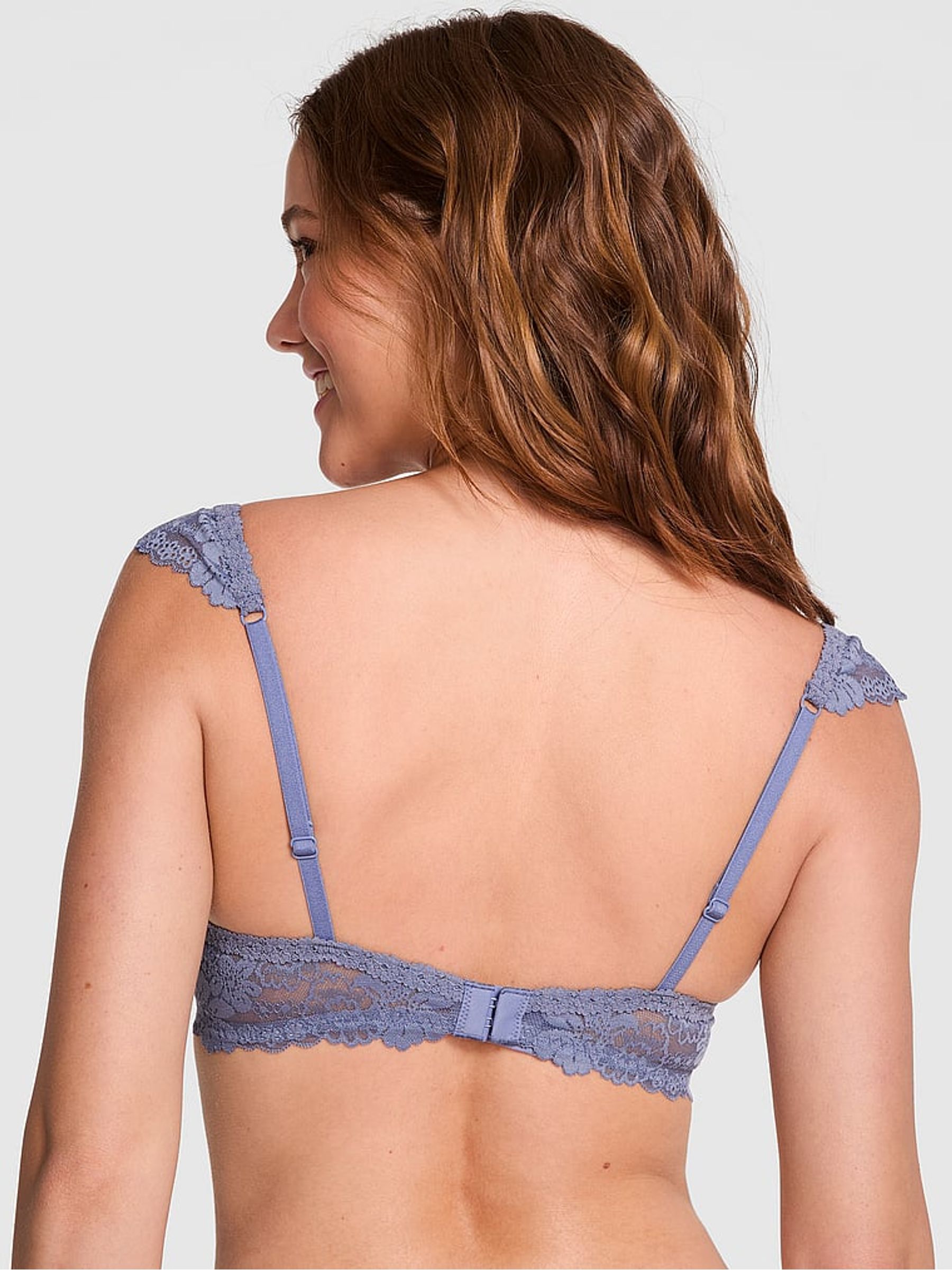 Dusty Iris Blue Push Up Lace Flutter Sleeve Bra
