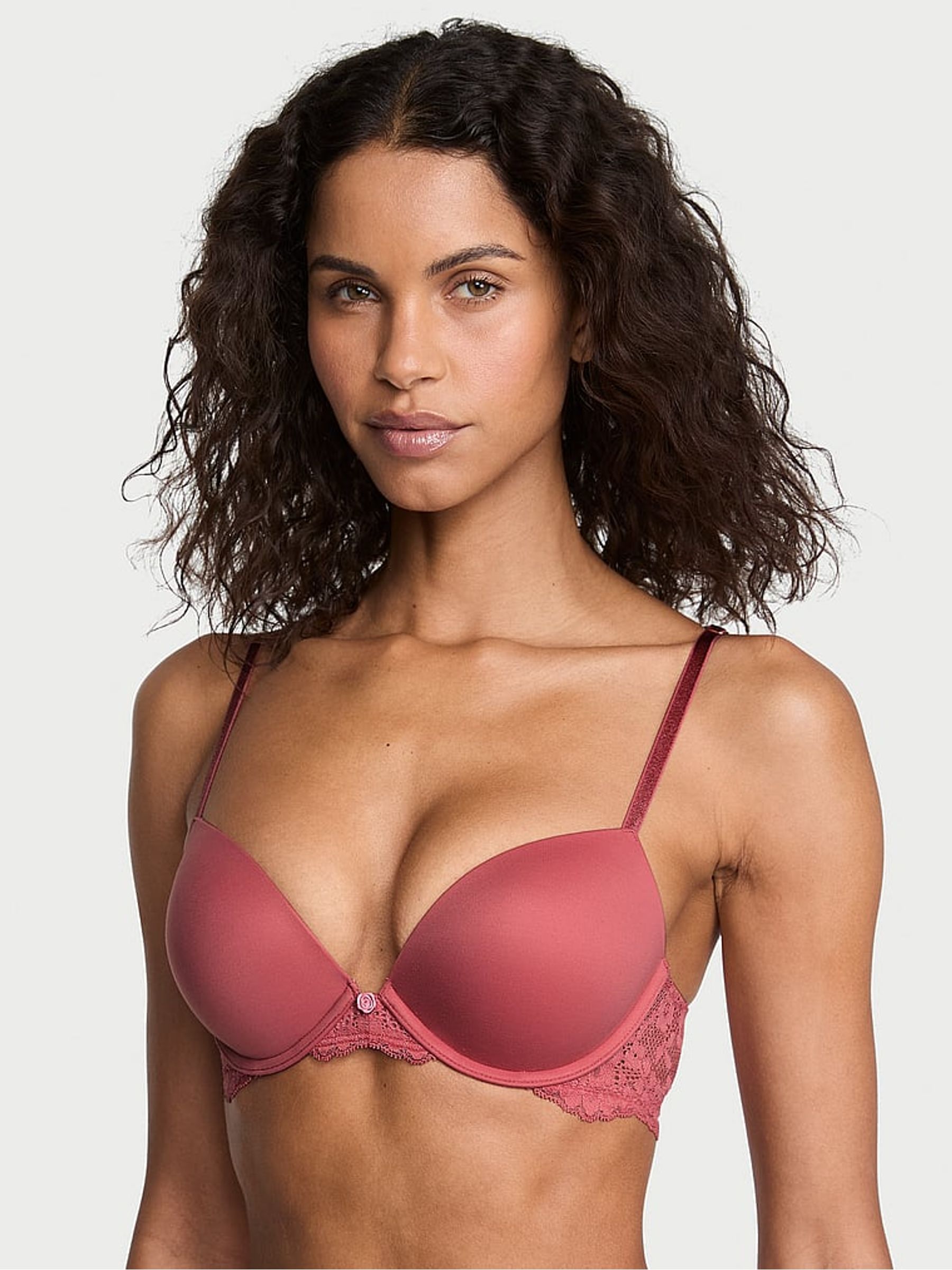 Seductive Rose Pink Lace Trim Push Up Bra
